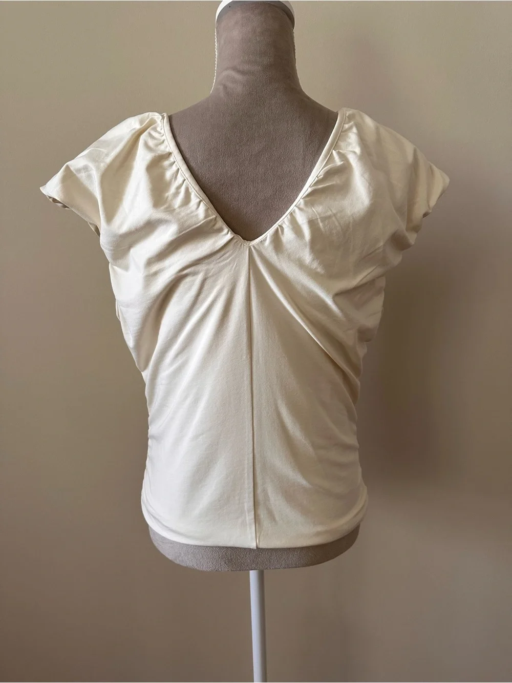 J. Crew Cream V-Neck Ruched Shoulder Top